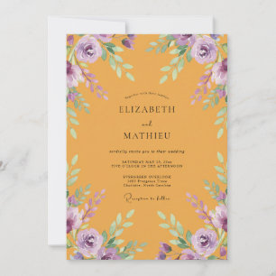 Mustard Violet Ranunculus Eucalyptus Wedding Invitation