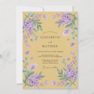 Mustard Violet Wisteria Wedding Invitation