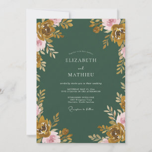 Mustard Warm Gold Leafy Wedding Invitation