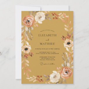Mustard Watercolor Floral Wedding Invitation