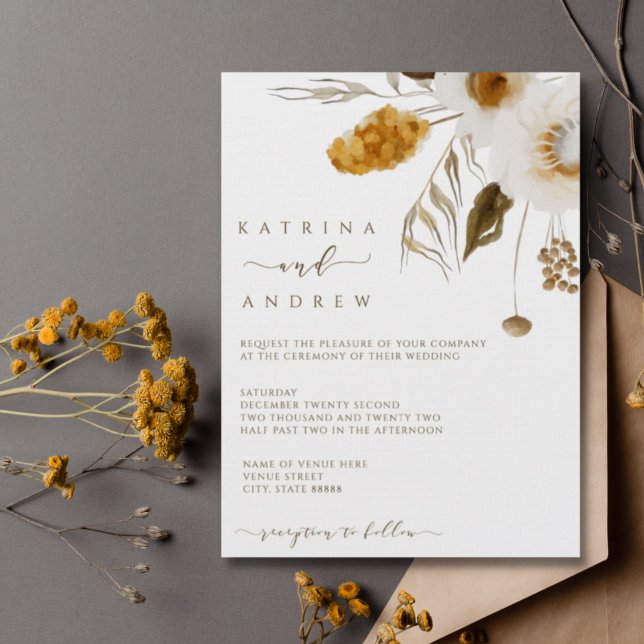 Mustard Watercolor Floral Wedding Invitation (Creator Uploaded)