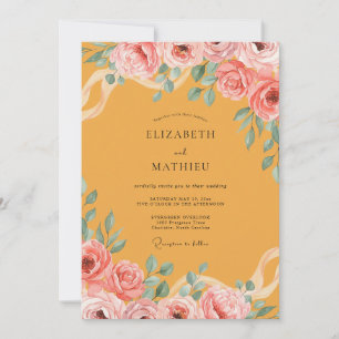 Mustard Watercolor Foliage Wedding Invitation
