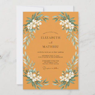 Mustard Watercolor Leafy Wedding Invitation