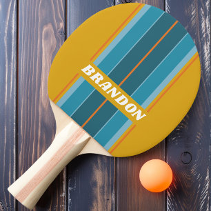 Mustard Wave Board Stripes with Name Ping Pong Paddle