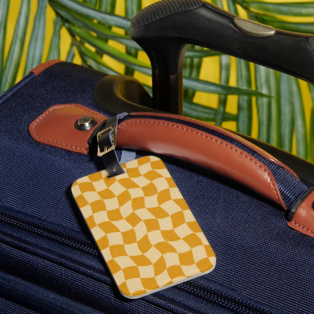 Mustard Wavy Chequerboard Luggage Tag (Front Insitu 1)