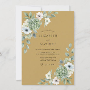 Mustard White Leafy Wedding Invitation