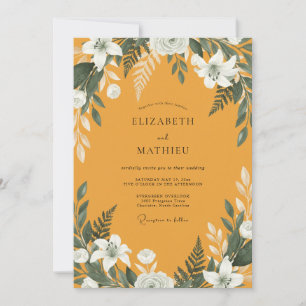 Mustard White Magnolia Wedding Invitation