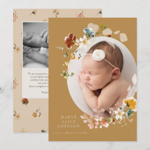 Mustard Wildflower Floral Photo Birth Announcement