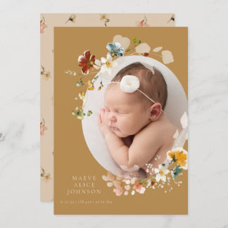 Mustard Wildflower Floral Photo Birth Announcement