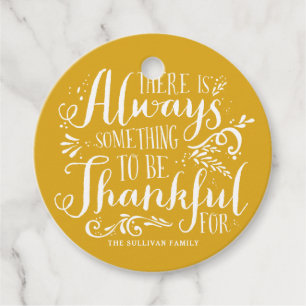 Mustard Yellow Always Thankful Quote Thanksgiving Favour Tags