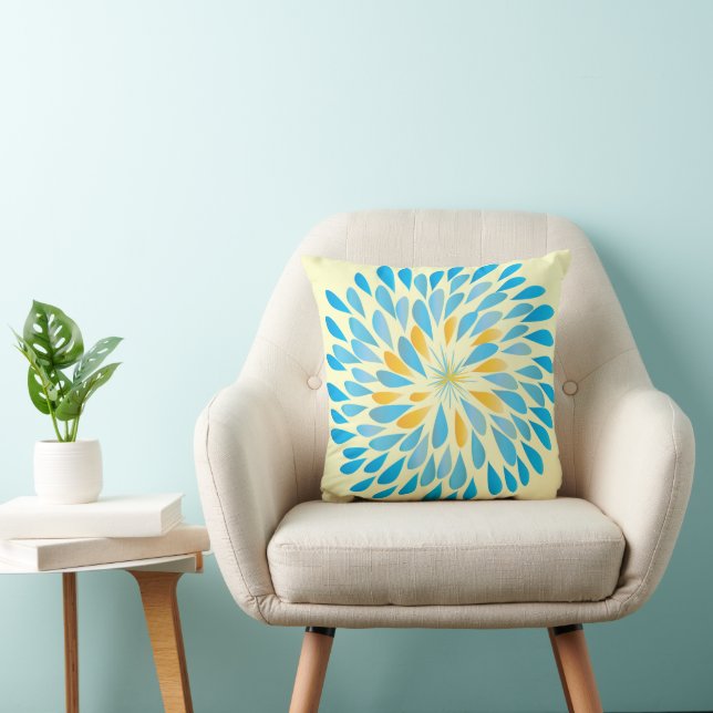 Mustard Yellow and Aqua Modern Flower Pillow (Chair)