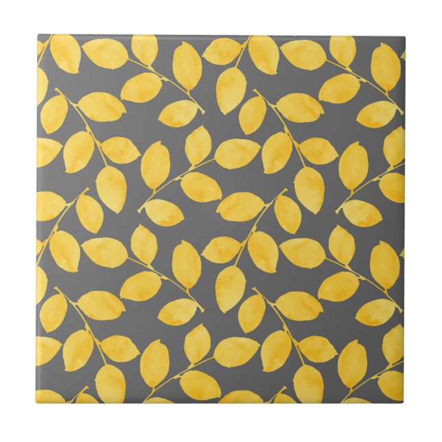 Mustard Yellow and Grey Watercolor Leaves    Tile (Front)