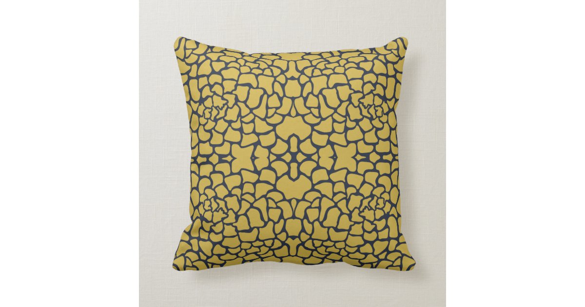 Mustard Yellow and Navy Blue Floral Pattern Cushion ...
