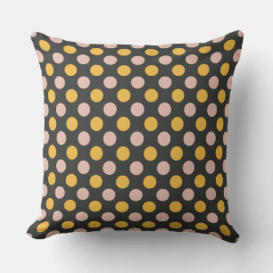 Mustard Yellow and Pink Polka Dot Pattern Cushion