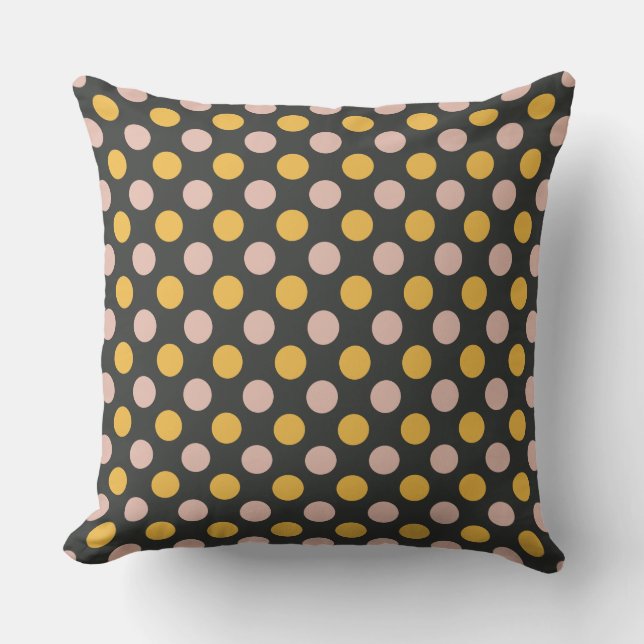 Mustard Yellow and Pink Polka Dot Pattern Cushion (Front)