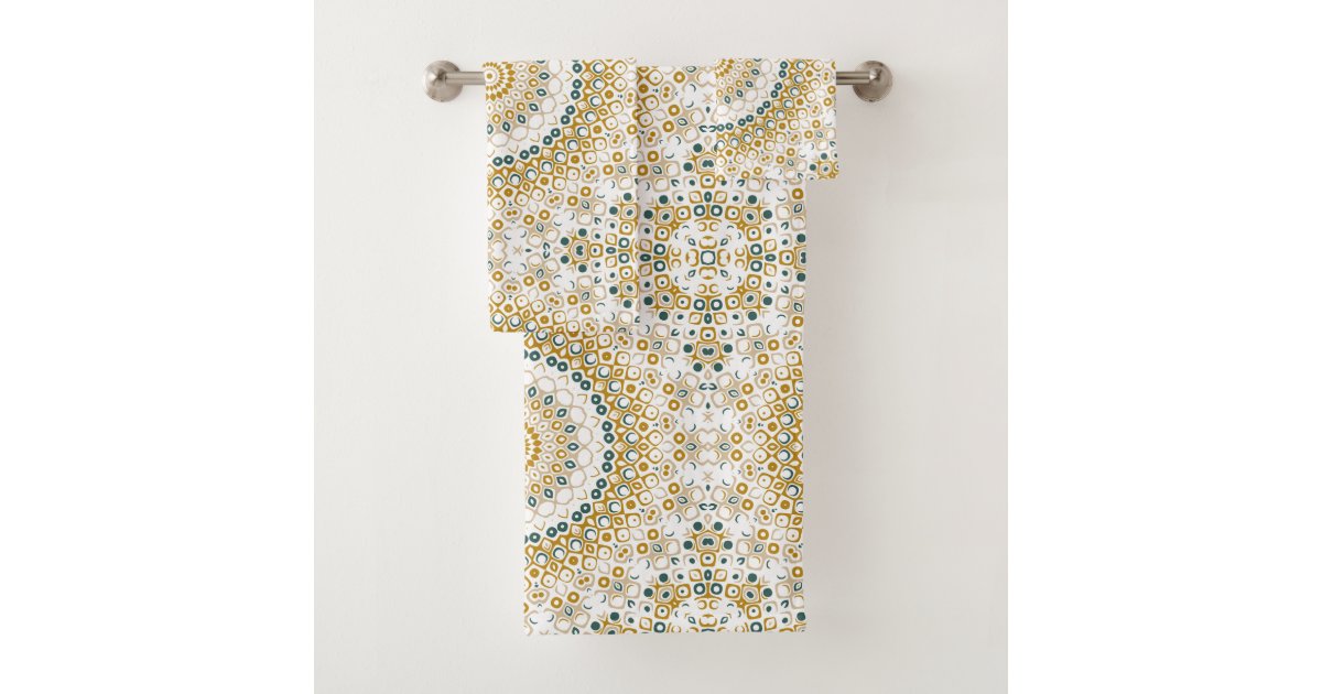Mustard Yellow and Teal Mandala Design Bath Towel Set Zazzle