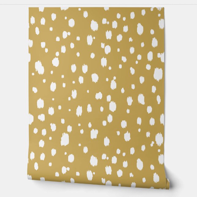 Mustard Yellow and White Abstract Dots Wallpaper (Unrolling)