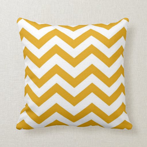 Image of Mustard Yellow and White Chevron Cushion