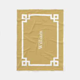 Mustard Yellow and White Greek Key Monogram Fleece Blanket