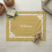 Mustard Yellow and White Greek Key Monogram