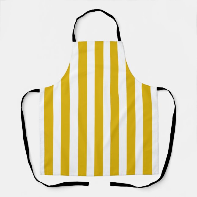 Mustard Yellow and White Vertical Stripes Apron (Front)