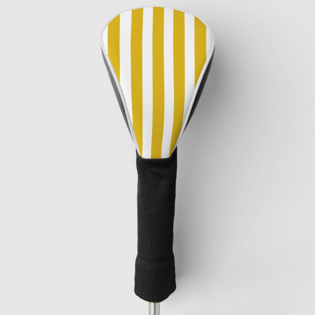 Mustard Yellow and White Vertical Stripes Golf Head Cover (Front)