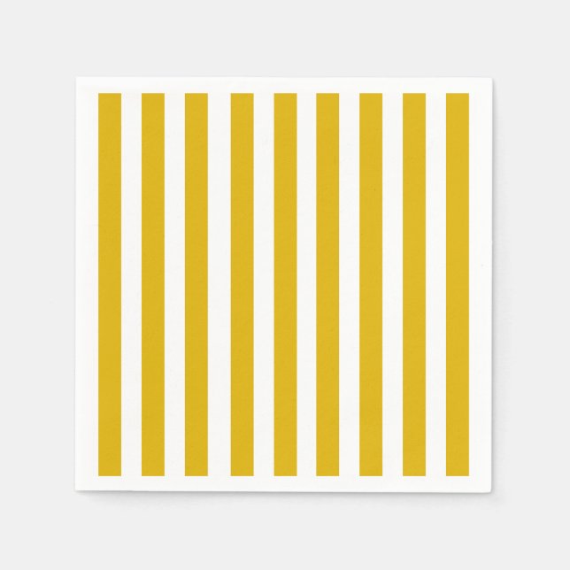 Mustard Yellow and White Vertical Stripes Napkin (Front)