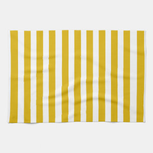 Mustard Yellow and White Vertical Stripes Tea Towel