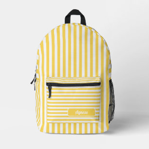 Mustard Yellow and White Vintage Striped Name Printed Backpack