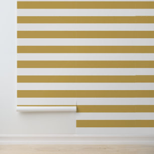 Mustard Yellow and White Wide Horizontal Stripes Wallpaper