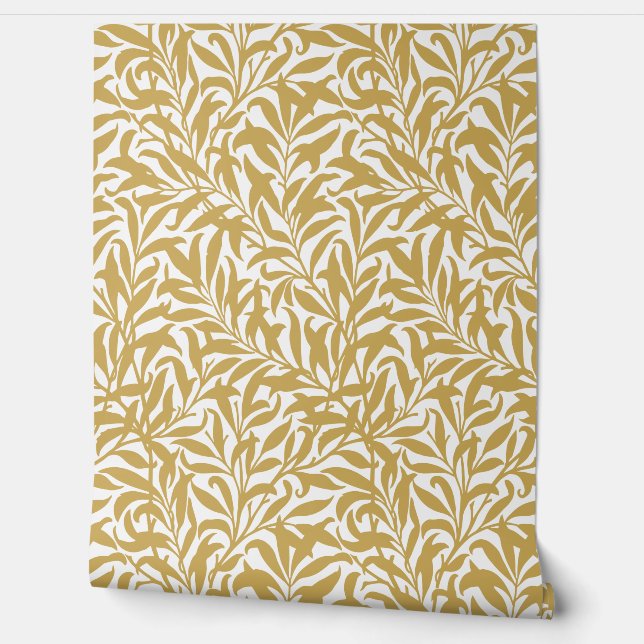 Mustard Yellow and White Willow Bough Wallpaper (Unrolling)