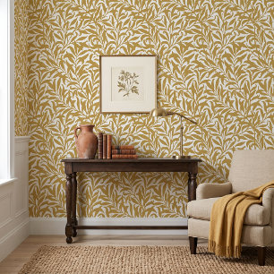 Mustard Yellow and White Willow Bough Wallpaper