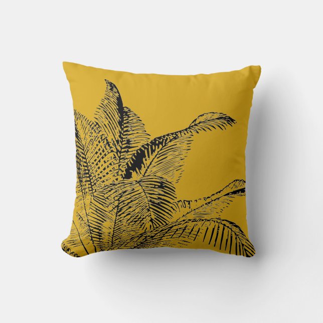 Mustard Yellow & Black Botanical | Coconut Palm Cushion (Front)