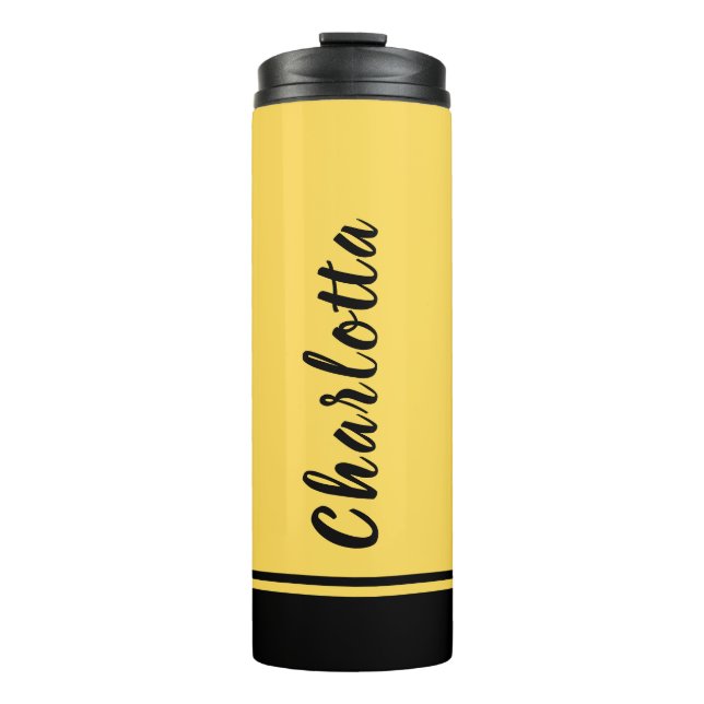Mustard Yellow Black Elegant Minimal Customised Thermal Tumbler (Front)
