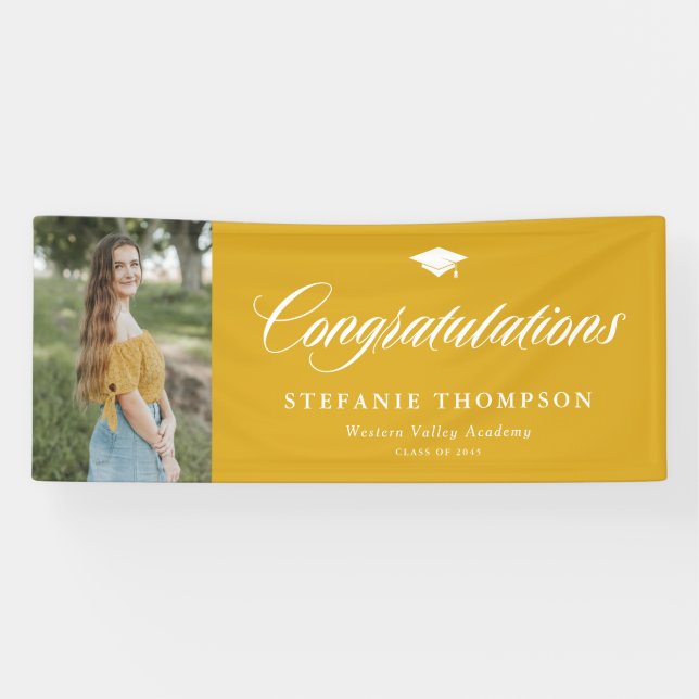 Mustard Yellow Bold Calligraphy Photo Graduation Banner (Horizontal)