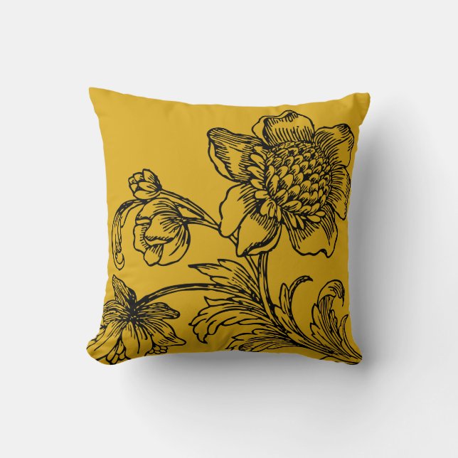 Mustard Yellow Botanical | Flowers in Bloom Cushion (Front)