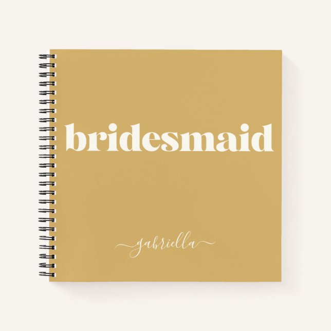 Mustard Yellow Bridesmaid Name Script Custom Notebook (Front)