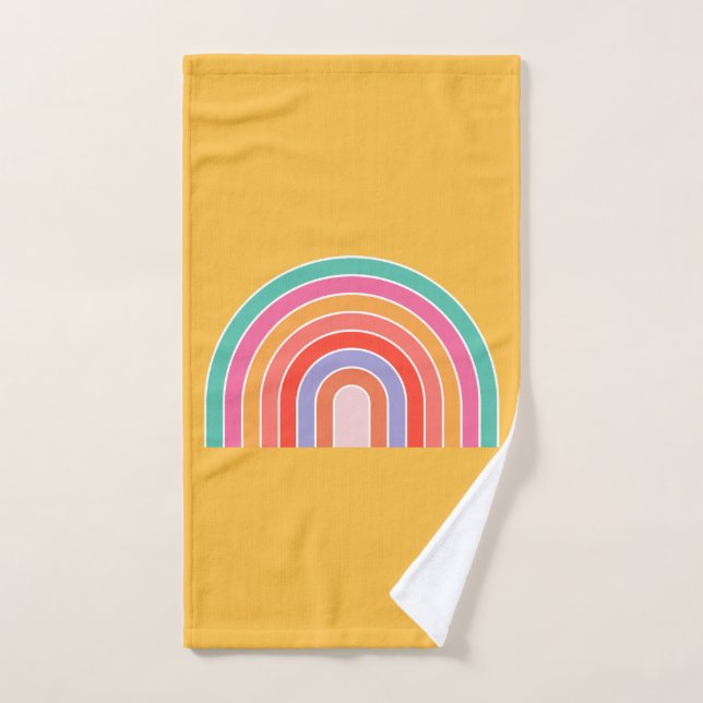 Mustard Yellow Colourful Rainbow Bath Towel Set (Hand Towel)