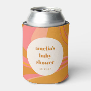 Mustard Yellow Coral Retro Groovy Baby Shower Can Cooler