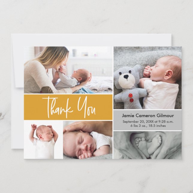 Mustard Yellow Custom Photos Baby Shower  Thank You Card (Front)