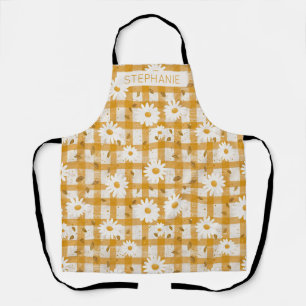 Mustard Yellow Daisy Cream Farmhouse Gingham Apron