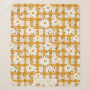 Mustard Yellow Daisy Cream Farmhouse Gingham Sherpa Blanket