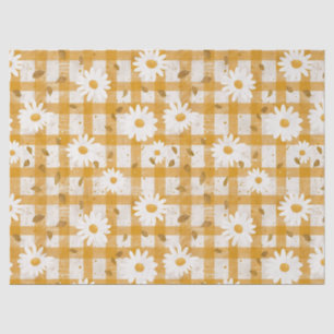 Mustard Yellow Daisy Cream Farmhouse Gingham Tissue Paper