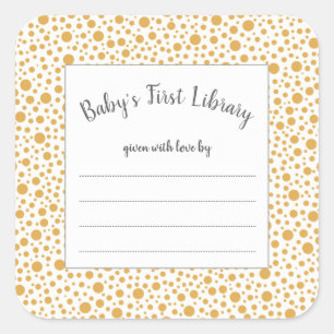 Mustard Yellow Dots neutral baby shower bookplate Square Sticker