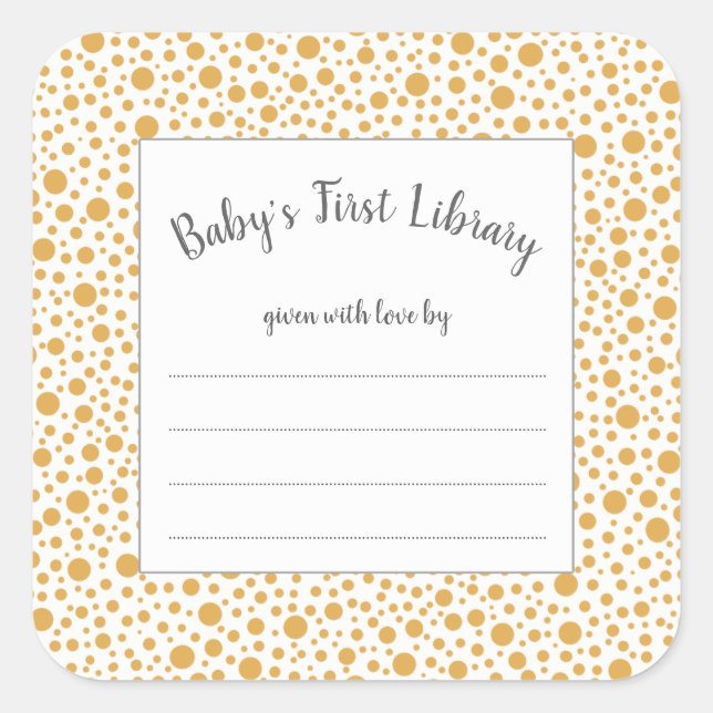 Mustard Yellow Dots neutral baby shower bookplate Square Sticker (Front)