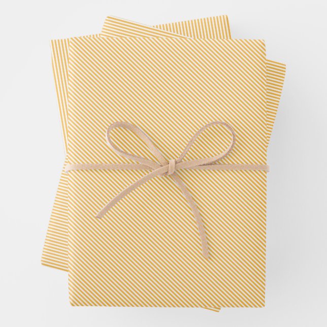 Mustard Yellow Elegant, Classic Warm Colour Stripe Wrapping Paper Sheet (In situ)
