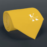 Mustard Yellow Elegant Monogram   Name | One-Sided Tie<br><div class="desc">An elegant necktie featuring a bold white monogram across a Mustard Yellow background.  On top of this monogram sits your first or last name spelled out in all capitals.  Over 40  unique colors are available in both one-sided and two-sided versions.</div>