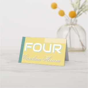 Mustard Yellow Elegant Script Guest Name Number Place Card