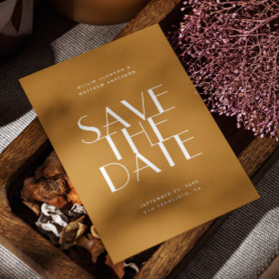 Mustard yellow fall modern minimalist wedding save the date