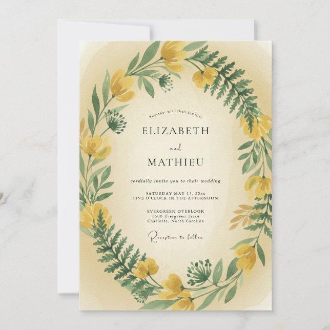 Mustard Yellow Fern Wedding Invitation (Front)